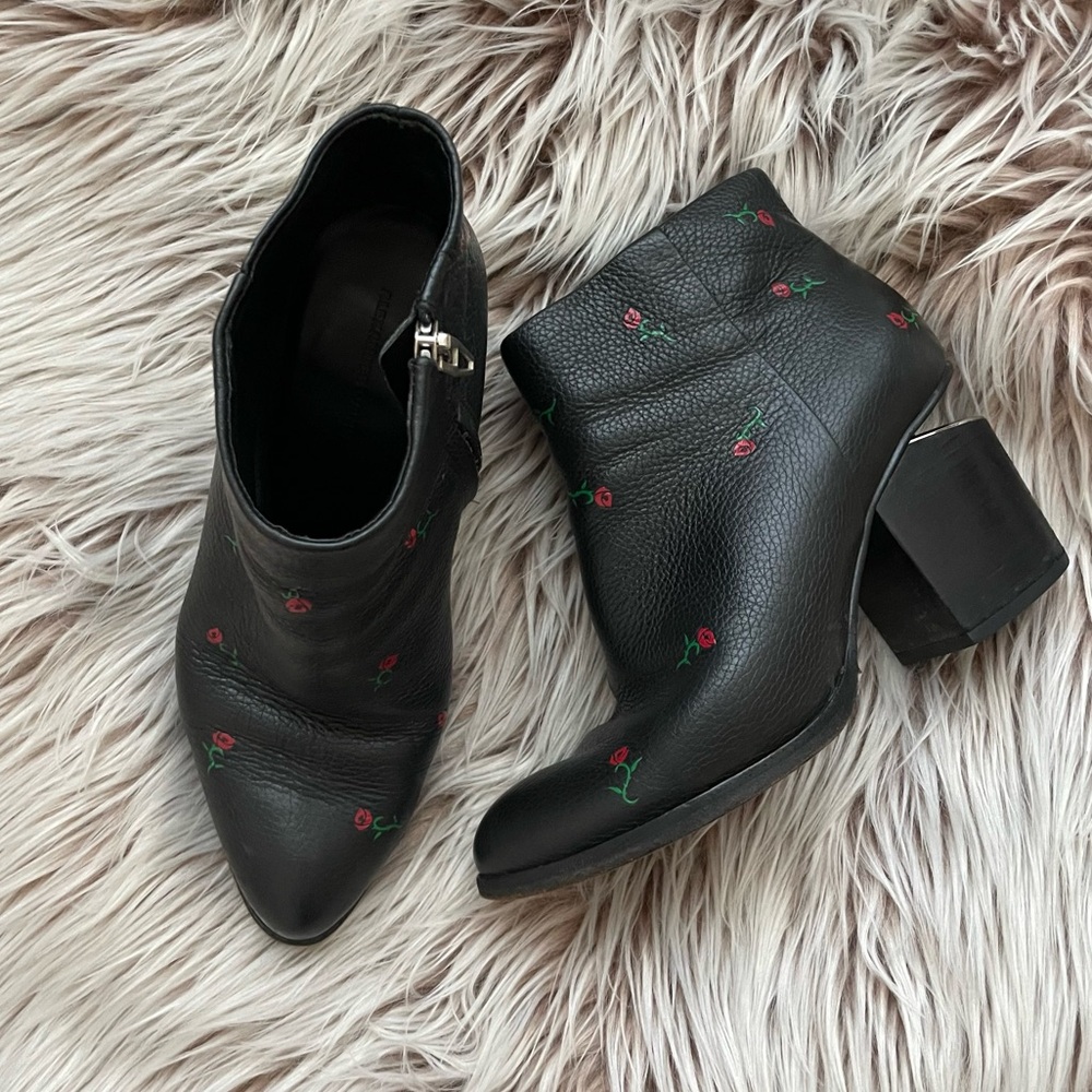 Alexander Wang Black Rose Print Gabi Leather Ankle Boots